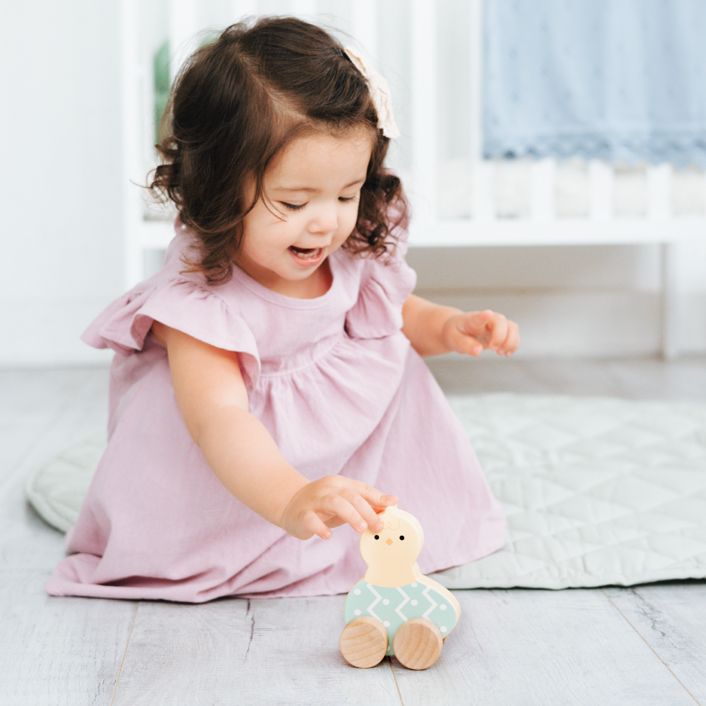 rolling wooden chick toy