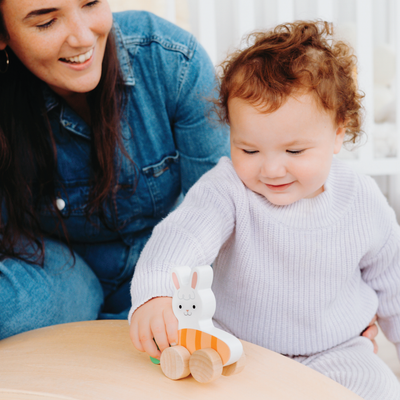 rolling wooden bunny toy